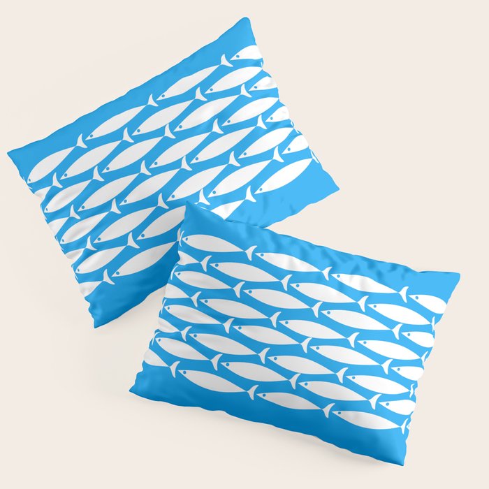 Fish Stripe 8 Blue and White Minimal Mid Century Modern Pattern Pillow Sham Gallery Image 3