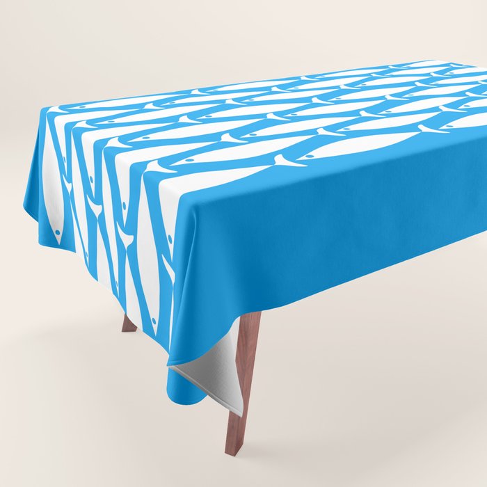 Fish Stripe 8 Blue and White Minimal Mid Century Modern Pattern Tablecloth Gallery Image 1