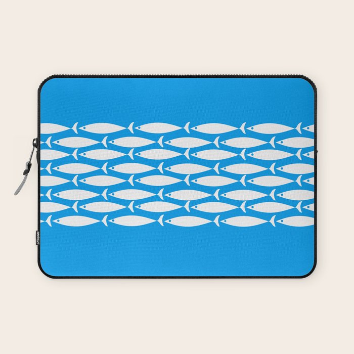 Fish Stripe 8 Blue and White Minimal Mid Century Modern Pattern Laptop Sleeve Gallery Image 1