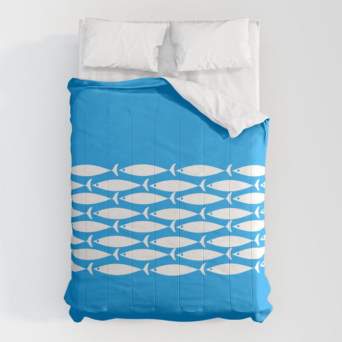 Fish Stripe 8 Blue and White Minimal Mid Century Modern Pattern Comforter Gallery Image 1