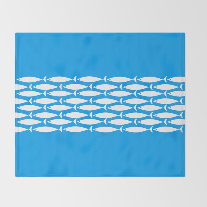 Fish Stripe 8 Blue and White Minimal Mid Century Modern Pattern Throw Blanket Gallery Image 2