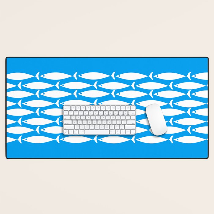 Fish Stripe 8 Blue and White Minimal Mid Century Modern Pattern Desk Mat Gallery Image 1