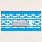 Fish Stripe 8 Blue and White Minimal Mid Century Modern Pattern Desk Mat Gallery Image 1