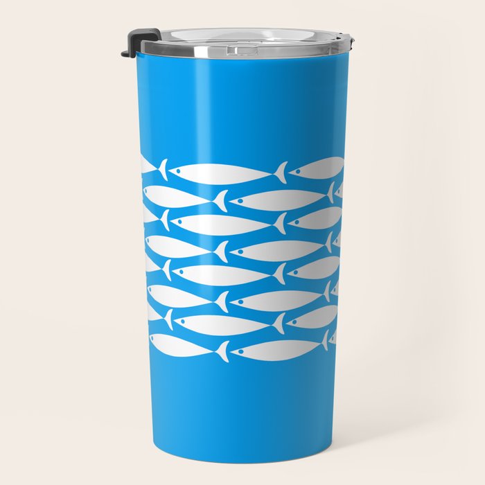 Fish Stripe 8 Blue and White Minimal Mid Century Modern Pattern Travel Mug Gallery Image 3