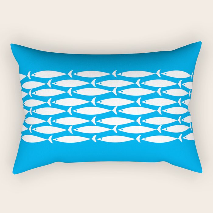 Fish Stripe 8 Blue and White Minimal Mid Century Modern Pattern Rectangular Pillow Gallery Image 1