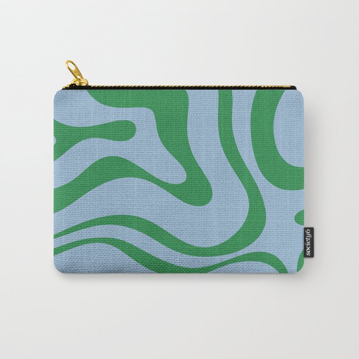 Modern Retro Liquid Swirl Abstract Pattern in Green and Light Blue Carry All Pouch Gallery Image 1