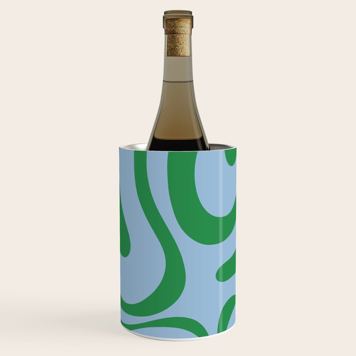 Modern Retro Liquid Swirl Abstract Pattern in Green and Light Blue Wine Chiller Gallery Image 3