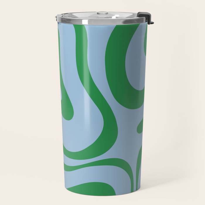 Modern Retro Liquid Swirl Abstract Pattern in Green and Light Blue Travel Mug Gallery Image 2