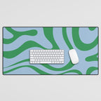Modern Retro Liquid Swirl Abstract Pattern in Green and Light Blue Desk Mat Gallery Image 1