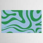 Modern Retro Liquid Swirl Abstract Pattern in Green and Light Blue Tablecloth Gallery Image 2