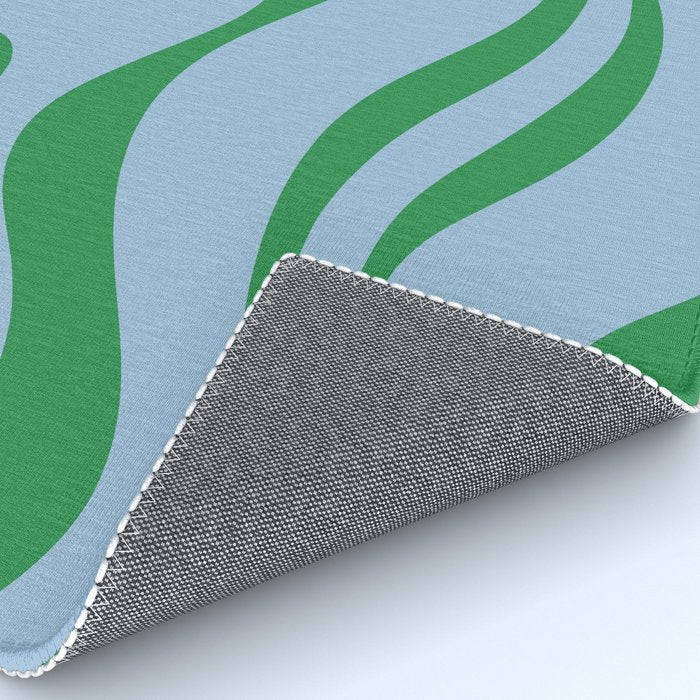 Modern Retro Liquid Swirl Abstract Pattern in Green and Light Blue Rug Gallery Image 4