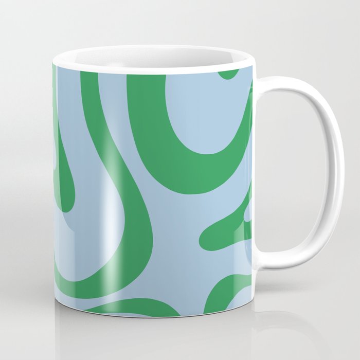 Modern Retro Liquid Swirl Abstract Pattern in Green and Light Blue Coffee Mug Gallery Image 1