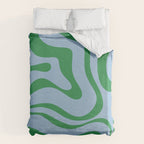 Modern Retro Liquid Swirl Abstract Pattern in Green and Light Blue Duvet Cover Gallery Image 6