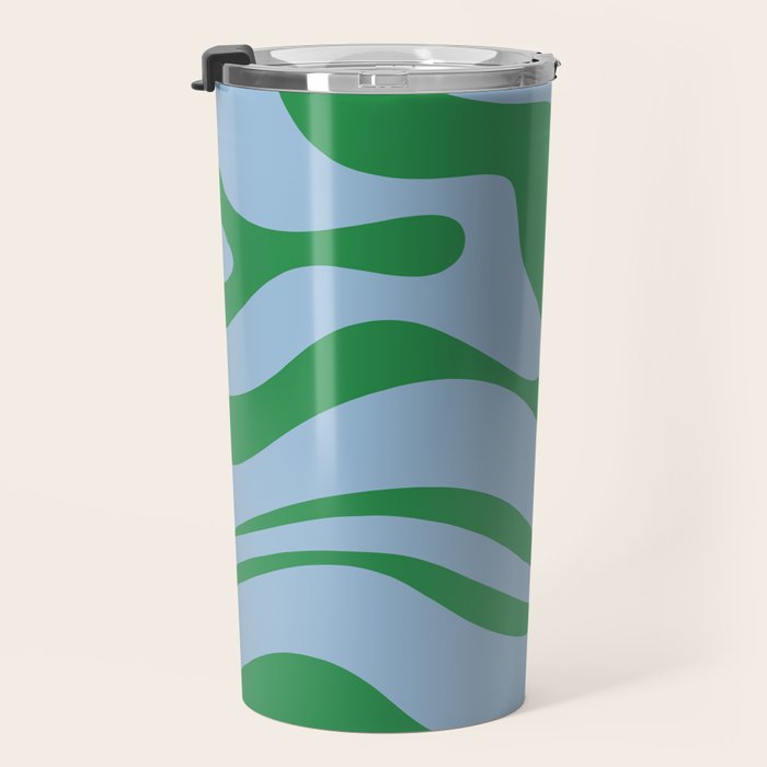 Modern Retro Liquid Swirl Abstract Pattern in Green and Light Blue Travel Mug Gallery Image 3