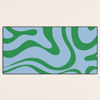 Modern Retro Liquid Swirl Abstract Pattern in Green and Light Blue Desk Mat Gallery Image 3