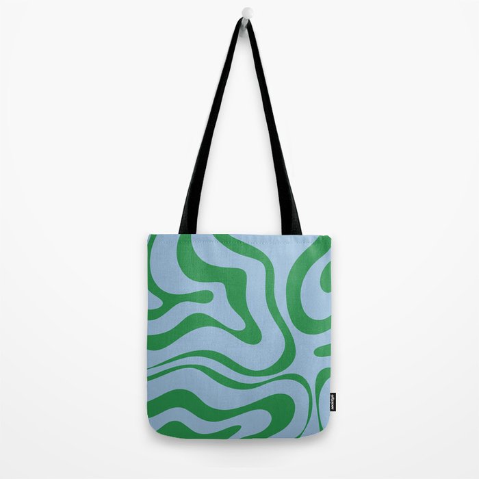 Modern Retro Liquid Swirl Abstract Pattern in Green and Light Blue Tote Bag Gallery Image 2