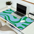 Modern Retro Liquid Swirl Abstract Pattern in Green and Light Blue Desk Mat Gallery Image 2