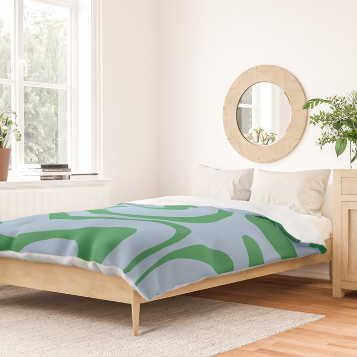 Modern Retro Liquid Swirl Abstract Pattern in Green and Light Blue Duvet Cover Gallery Image 2