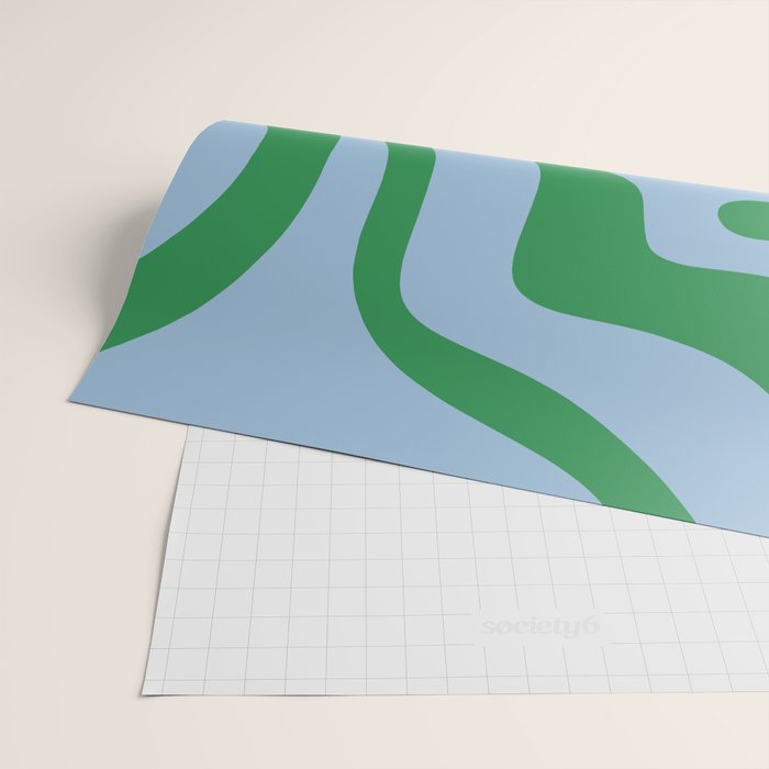 Modern Retro Liquid Swirl Abstract Pattern in Green and Light Blue Wrapping Paper Gallery Image 2
