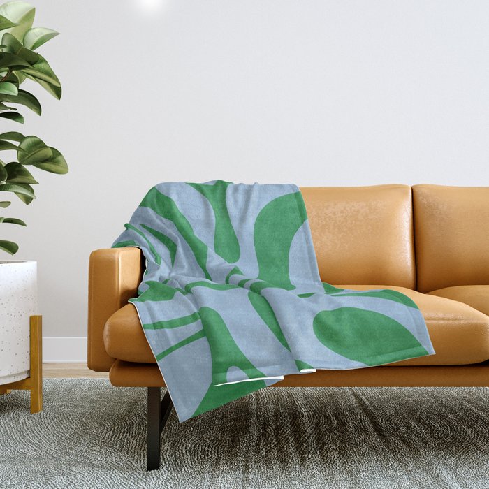 Modern Retro Liquid Swirl Abstract Pattern in Green and Light Blue Throw Blanket Gallery Image 1