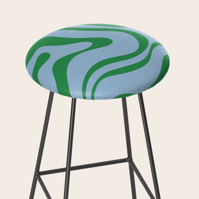 Modern Retro Liquid Swirl Abstract Pattern in Green and Light Blue Stool Gallery Image 2