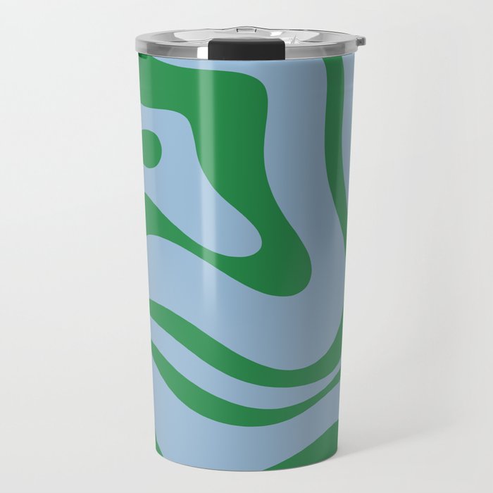 Modern Retro Liquid Swirl Abstract Pattern in Green and Light Blue Travel Mug Gallery Image 1