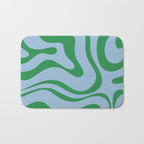 Modern Retro Liquid Swirl Abstract Pattern in Green and Light Blue Bath Mat Gallery Image 1