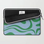 Modern Retro Liquid Swirl Abstract Pattern in Green and Light Blue Laptop Sleeve Gallery Image 2