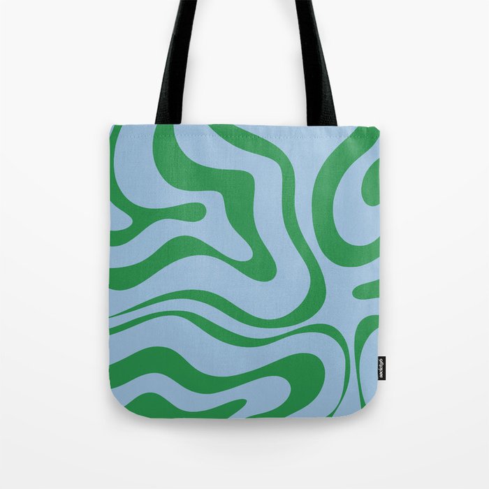Modern Retro Liquid Swirl Abstract Pattern in Green and Light Blue Tote Bag Gallery Image 1