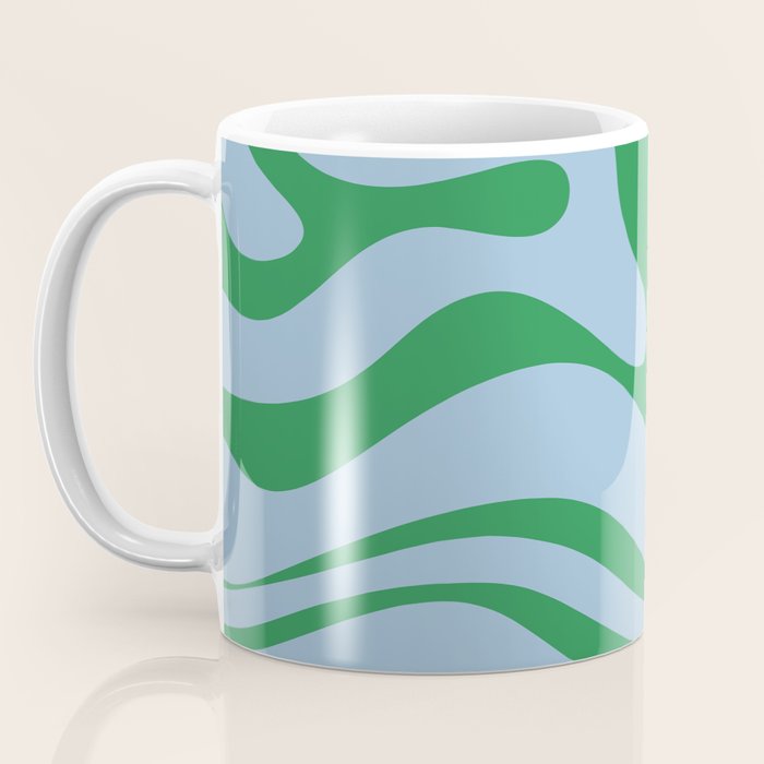 Modern Retro Liquid Swirl Abstract Pattern in Green and Light Blue Coffee Mug Gallery Image 3