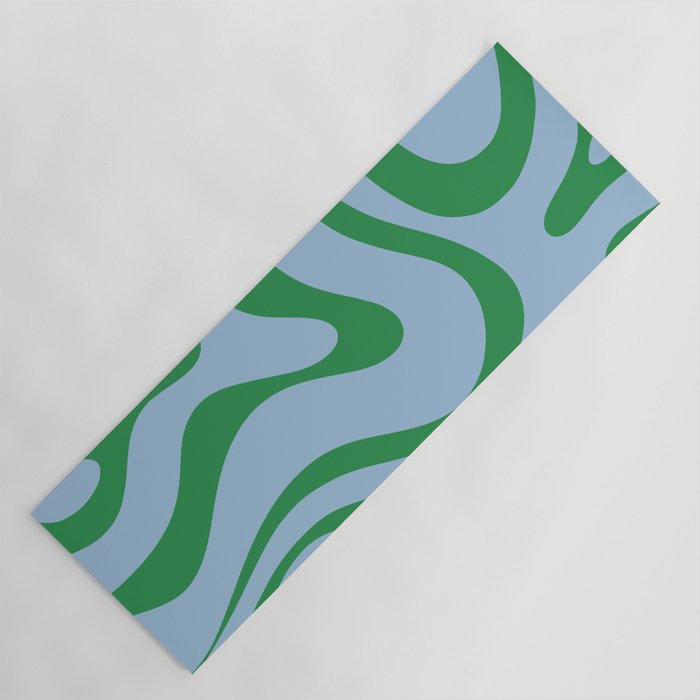 Modern Retro Liquid Swirl Abstract Pattern in Green and Light Blue Yoga Mat Gallery Image 1