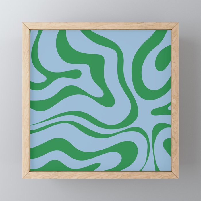 Modern Retro Liquid Swirl Abstract Pattern in Green and Light Blue Mini Art Print Gallery Image 1
