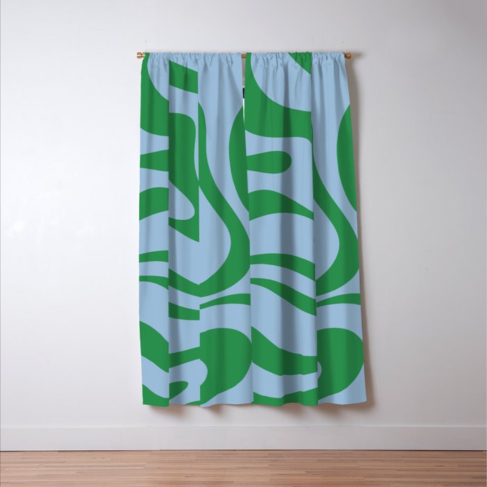 Modern Retro Liquid Swirl Abstract Pattern in Green and Light Blue Window Curtain Gallery Image 3