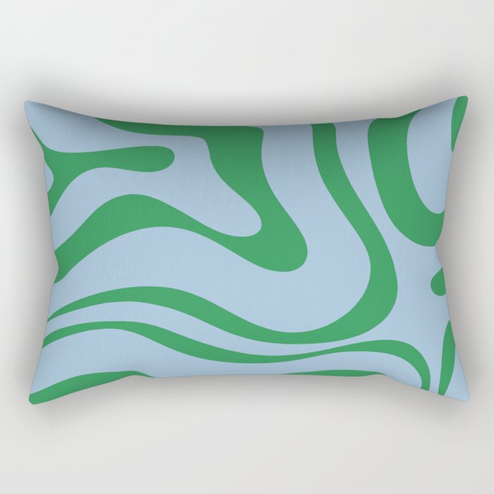 Modern Retro Liquid Swirl Abstract Pattern in Green and Light Blue Rectangular Pillow Gallery Image 2