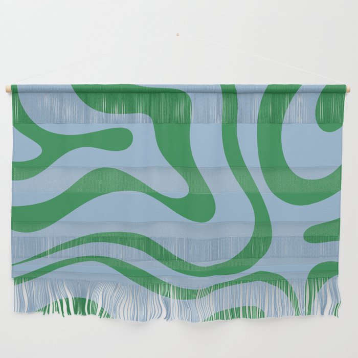 Modern Retro Liquid Swirl Abstract Pattern in Green and Light Blue Wall Hanging Gallery Image 1