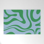 Modern Retro Liquid Swirl Abstract Pattern in Green and Light Blue Welcome Mat Gallery Image 1