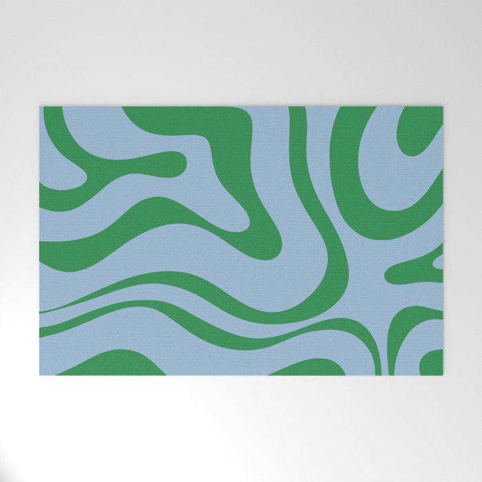 Modern Retro Liquid Swirl Abstract Pattern in Green and Light Blue Welcome Mat Gallery Image 1