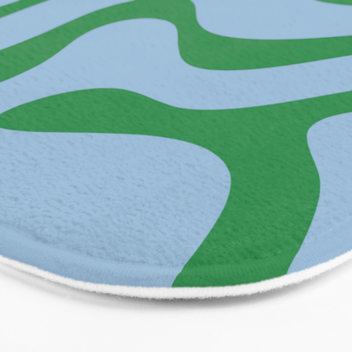 Modern Retro Liquid Swirl Abstract Pattern in Green and Light Blue Bath Mat Gallery Image 3