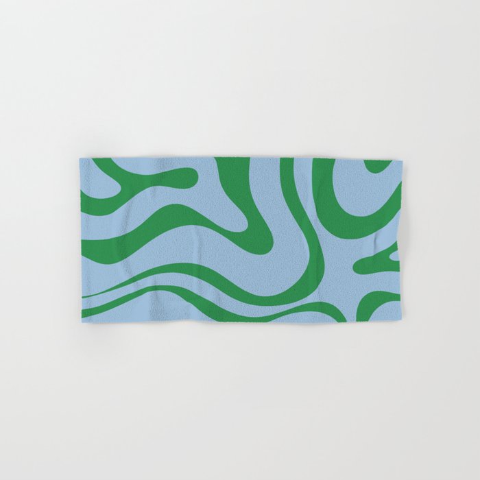 Modern Retro Liquid Swirl Abstract Pattern in Green and Light Blue Bath Towel Gallery Image 1