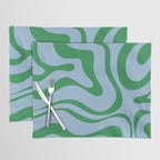 Modern Retro Liquid Swirl Abstract Pattern in Green and Light Blue Placemat Gallery Image 1