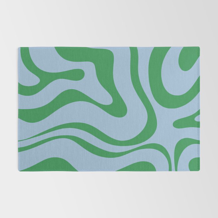 Modern Retro Liquid Swirl Abstract Pattern in Green and Light Blue Rug Gallery Image 2