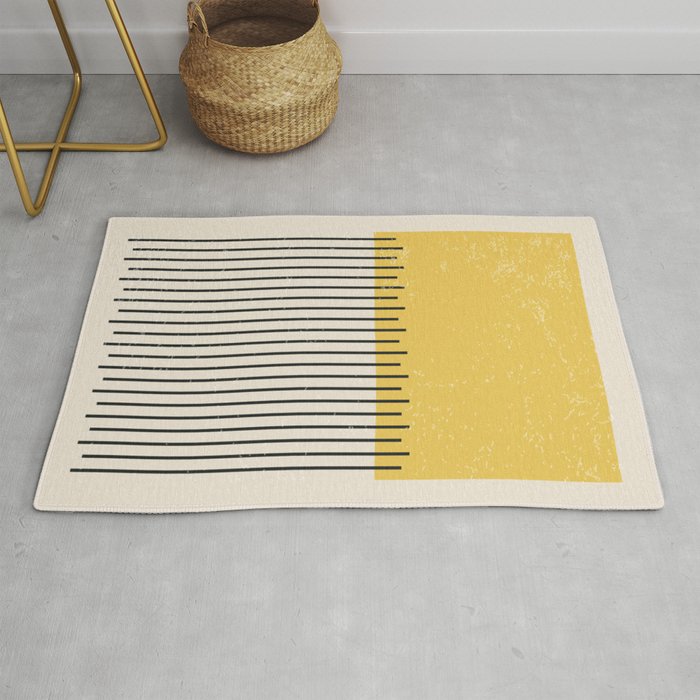 Yellow Lemon Square Stripes Mid Century Modern Minimalist Rothko Inspired Colourfield Stripes Rug Gallery Image 1