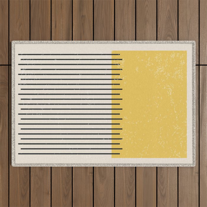 Yellow Lemon Square Stripes Mid Century Modern Minimalist Rothko Inspired Colourfield Stripes Outdoor Rug Gallery Image 1