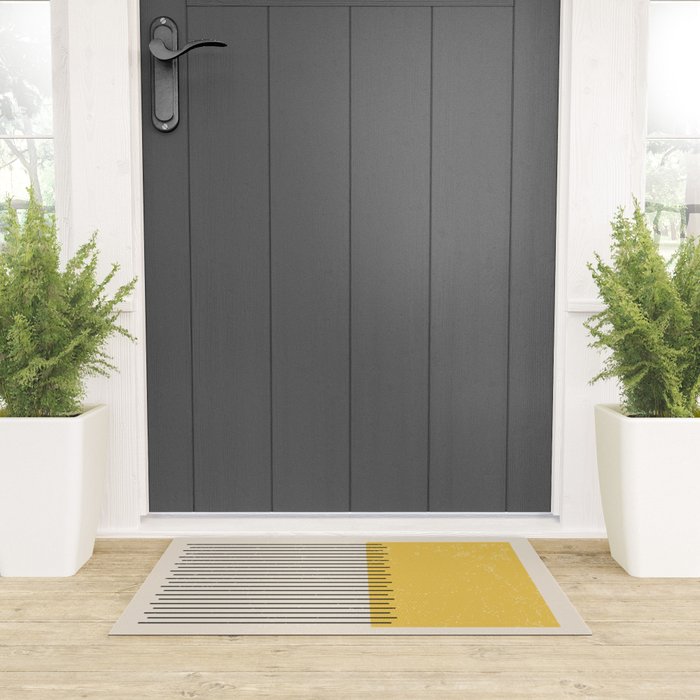 Yellow Lemon Square Stripes Mid Century Modern Minimalist Rothko Inspired Colourfield Stripes Welcome Mat Gallery Image 3