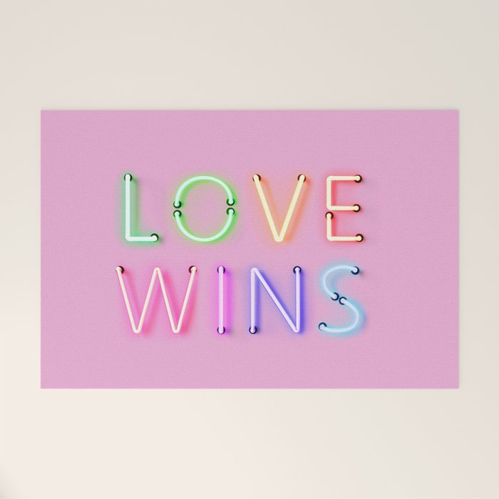 LOVE WINS - Rainbow Neon Welcome Mat Gallery Image 1