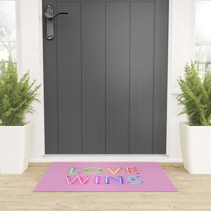 LOVE WINS - Rainbow Neon Welcome Mat Gallery Image 3