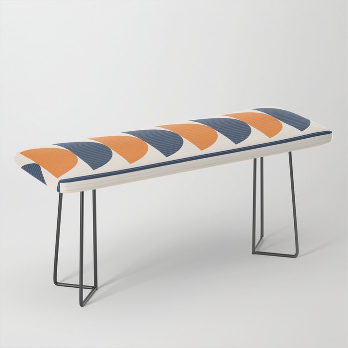 Abstract Shapes 76 in Orange and Navy Blue (Moon Phase Geometric Abstraction) Bench Gallery Image 1