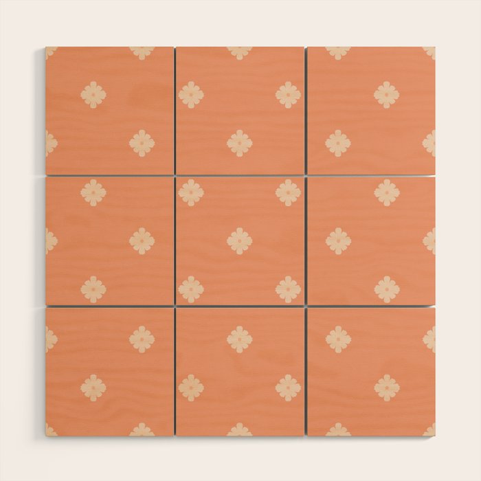 Peach Dot Flower - Minimal Vintage Floral Pattern Wood Wall Art Gallery Image 1