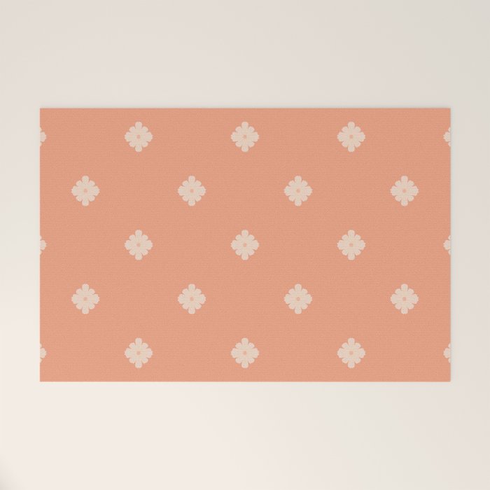 Peach Dot Flower - Minimal Vintage Floral Pattern Welcome Mat Gallery Image 1