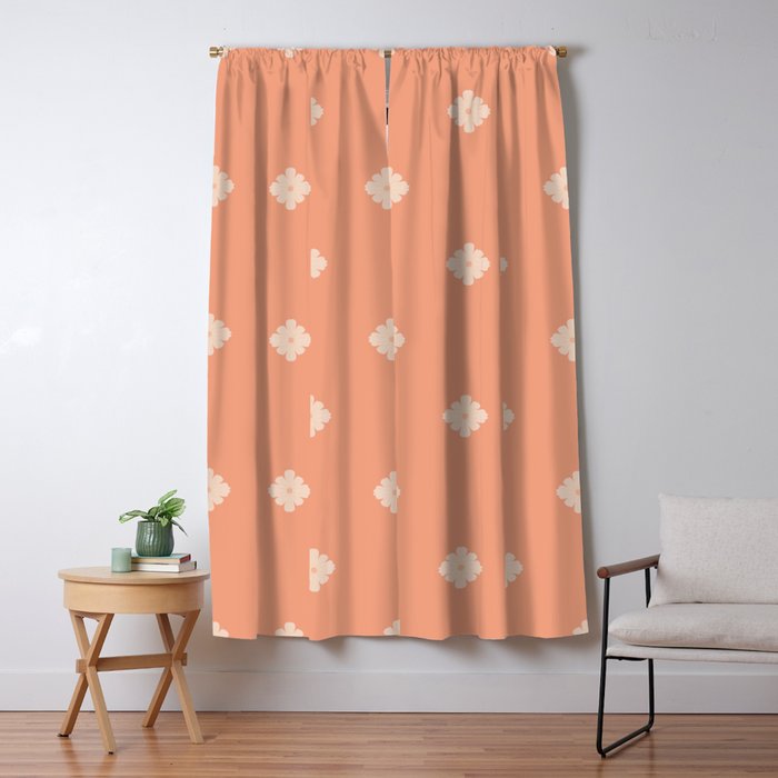 Peach Dot Flower - Minimal Vintage Floral Pattern Window Curtain Gallery Image 5